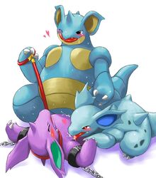 blush bondage chains female_on_top femdom heart licking mother_and_son nidoqueen nidorina nidorino pokemon pokemon_(species) sweat tears threesome tongue wkar