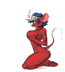 anthro blue_hair breasts female fur furry heart kneeling krista krista_claret mouse nude rodent solo zillford