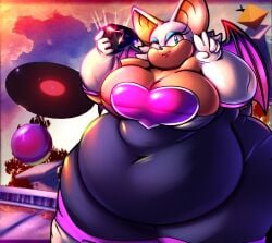 1girls abstract_background anthro ass bat bat_wings bbw belly blue_eyes blue_eyeshadow breasts cleavage emerald emerald_(gem) fat female female_focus female_only furry hips hyper_thighs jewel large_ass large_breasts massive_thighs mrnobodycares overweight overweight_female record rouge_the_bat sega sonic_(series) sonic_the_hedgehog_(series) stomach thick_thighs thighs thunder_thighs vaporwave victory victory_pose weight_gain white_hair wide_hips