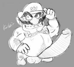 balls big_penis body_hair boner erection facial_hair kaikit male male_only mario_(series) monochrome moustache nintendo nude overweight overweight_male penis solo solo_male wario