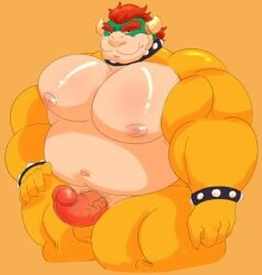 1boy anommyself anthro balls belly bowser dilf erection furry furry_only genitals horns koopa looking_at_viewer male male_only mario_(series) muscular muscular_anthro muscular_arms muscular_male nintendo penis red_hair reptile scalie solo solo_male