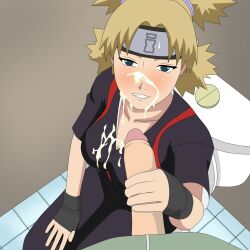 1boy1girl big_breasts breasts bukkake busty cleavage climax clothed_sex cum cum_in_mouth cum_on_body cum_on_breasts cum_on_clothes cum_on_upper_body cumshot ejaculation fingerless_gloves from_above gloves grin headband kimono kunoichi legs_together male/female naruto naruto_(series) naruto_shippuden ninja penis penis_out pov_eye_contact quad_tails rantuahelax sitting sitting_on_toilet smile standing sunagakure_symbol temari tied_hair toilet vest viewed_from_below