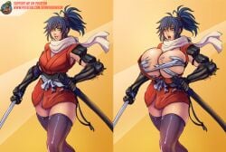 1girls artist_request ass big_ass big_breasts big_butt blue_hair breast_expansion breasts manyuu_chifusa manyuu_hikenchou thick_thighs yellow_eyes