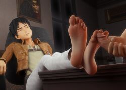 2boys 3d attack_on_titan barefoot eren_jaeger feet foot_fetish foot_focus footjob gay legs_crossed male_only mrgtsfloop shingeki_no_kyojin sleeping soles