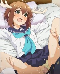 1boy 1girls :3 ass censored censored_penis censored_pussy female half_naked happy male mosaic_censoring my_deer_friend_nokotan panties_aside pussy sex shikanoko_noko shikanoko_nokonoko_koshitantan skirt socks spread_legs tomu_(tomubobu) vaginal_penetration