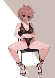 1girls breasts horns jason_kim jasonkim large_breasts lingerie looking_at_viewer mina_ashido my_hero_academia pink_hair pink_skin