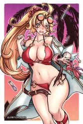 1girls accidental_exposure bikini cygames dragalia_lost female kalesklok large_breasts nintendo ripped_clothing sinoa_(dragalia_lost) summer sunglasses sunglasses_on_head surprised swimsuit wardrobe_malfunction