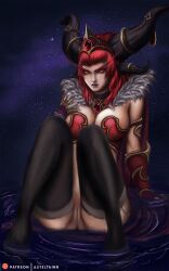 1girls alexstrasza asteltainn big_breasts blizzard_entertainment light-skinned_female light_skin pussy red_hair sitting solo warcraft world_of_warcraft