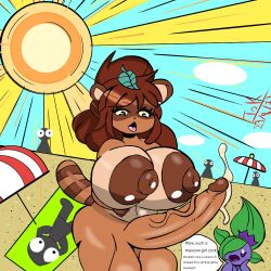 1futa anthro balls beach big_balls big_breasts big_penis bodily_fluids breasts canid canine cum dialogue eldibujador501 english_text furry futa_focus futanari genital_fluids genitals gynomorph intersex mammal penis raccoon_dog sand solo_focus sun tanuki tasha_(joaoppereiraus) text vein veiny_penis