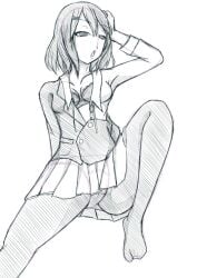 bra ell182a_(masa_works_design) female female_only hair_ornament hand_on_own_head hatching_(texture) k-on! long_sleeves masa_works_design open_clothes open_mouth open_shirt panties pantyhose pantyshot pleated_skirt school_uniform shirt short_hair sketch skirt solo solo_female suggestive tagme underwear unfinished yui_hirasawa_(k-on!)