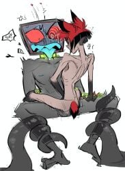 2024 alastor_(hazbin_hotel) antlers artist_request deer deer_humanoid demon demon_boy hazbin_hotel humanoid object_head tv tv_head vox_(hazbin_hotel)