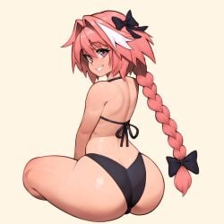 1boy 1femboy ai_generated ass ass_focus astolfo_(fate) big_ass big_butt big_thighs bikini bottom_heavy curvy curvy_figure fate/grand_order fate_(series) femboy girly huge_ass huge_thighs large_ass large_thighs looking_back male male_only smesh_(artist) smile thick_thighs thighs trap wide_hips