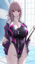 1girls breasts fate/grand_order fate_(series) female florence_nightingale_(fate) hips huge_breasts light-skinned_female light_skin long_hair one-piece_swimsuit pink_hair red_eyes shiroshisu swimsuit thick_thighs thighs wide_hips