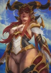 1girls alexstrasza blizzard_entertainment dragonflight light-skinned_female light_skin monorirogue pussy red_hair warcraft world_of_warcraft