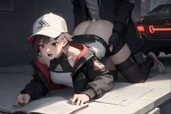 ai_generated ass ass ass_up bent_over black_survival clothed cum cum_in_ass cum_inside eternal_return:_black_survival moan on_hands_and_knees on_knees outdoor_sex outdoors outside_sex red_eyes sex sex_from_behind thighhighs