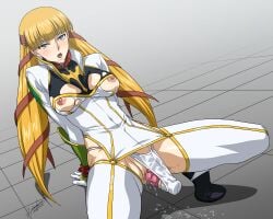 blonde_hair blue_eyes blush broken_rape_victim code_geass drooling himemura_saki long_hair monica_kruszewski sex sex_toy squatting tagme vaginal_penetration