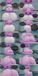 3d 3d_(artwork) ass black_sclera breasts colored_sclera colored_skin comic english_text female heart huge_ass huge_breasts indoors original pink_skin skullette_(skulltronprime969) skulltronprime969 speech_bubble tail