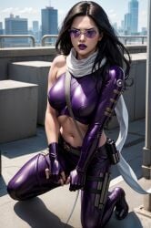 ai_generated archer bandisai black_hair bow female_only hawkeye kate_bishop marvel marvel_comics purple_clothes stable_diffusion sunglasses superheroine tinted_eyewear white_scarf young_avengers