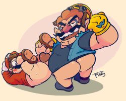 ass balls boner erection facial_hair fat_fucking_ass gay imminent_anal imminent_sex male male_only mario mario_(series) moustache nintendo overweight overweight_male pantsless penis sweat sweating topony wario