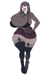 areolae_visible_through_clothing big_ass big_breasts color fishnets goth goth_girl hourglass_figure illboxart purple_hair tagme thick_thighs