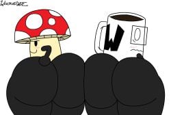 2boys ass blushing coffee_(woodsglue) coffee_mug color colored glasses huge_ass inanimate_object looking_back male male_only mug mushroom mushroom_(woodsglue) object_shows oc ocs thick_thighs twitter_link white_background woodsglue