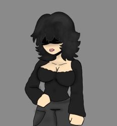 1girls big_breasts black_hair busty_female cute hand_on_hip lips roblox roblox_avatar robloxian wearing_clothes