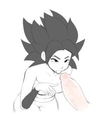 before_oral black_hair bluebreed blush caulifla dragon_ball_super female penis saiyan tongue_out training veiny_penis