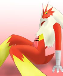 2016 amedama12321 anthro avian blaziken blue_eyes blush bodily_fluids censor_bar censored cum cum_covered_penis cum_on_penis erection generation_3_pokemon genital_fluids genitals hi_res japanese_description looking_at_viewer male male_only multicolored_body nintendo orange_body penis pink_penis pokemon pokemon_(species) reclining simple_background sitting sitting_on_ground solo tail translated_description white_body yellow_body yellow_sclera