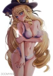 1girls big_breasts blonde_hair blue_eyes doomykiwi female female_only genshin_impact hat long_hair navia_(genshin_impact) painted_nails solo solo_female underwear