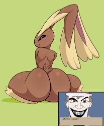 anthro ass big_ass big_breasts black_sclera blush breasts brown_body brown_fur completely_nude female furry game_freak generation_4_pokemon huge_ass joker la_sandia looking_at_viewer looking_back lopunny meme meme_reference nintendo nipples nude nude_female pink_eyes pink_nose pokémon_(species) pokemon pokemon_(species) red_(pokemon) seductive seductive_look shitpost tagme tail there_are_no_laws_against_pokémon,_batman