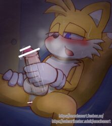 anthro anus blush clothing gloves half-closed_eyes handwear male masturbation narrowed_eyes onechan sega solo sonic_(series) sonic_the_hedgehog_(series) tails yellow_body