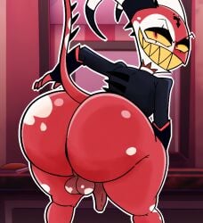 1boy ass ballsack big_ass big_butt blitzo_(helluva_boss) demon_boy demon_horns fat_ass fat_butt femboy furu_flami gay gay_sex hellaverse helluva_boss horns huge_ass huge_butt imp looking_at_viewer male male_only mostly_clothed red_eyes red_skin shaking_ass slapping_ass slapping_own_ass solo tail thick_ass thick_butt