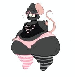 anthro avery_(lopsalien) belly big_ass big_butt black_fur blush booty_shorts brown_eyes bulge choker chubby_male clothed clothing fat_ass fat_butt femboy feminine_male fluffy fluffy_bush freckles freckles_on_face freckles_on_thighs glasses hair_clips kneehighs long_tail looking_at_viewer lopsalien male male_only mammal mouse nonbinary oc original_character pink_hair plain_background plump shirt_up short_hair shorts shortstack small_bulge smaller_male solo solo_focus solo_male surprised tail tail_up thick_thighs waving_at_viewer wide_hips wide_thighs