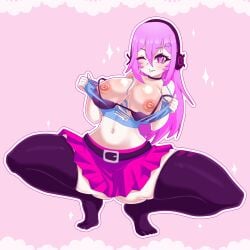 ariimaw big_breasts big_breasts breasts colombian female female_only female_solo geoxor geoxor_girl headphones light_skin long_hair long_stockings miyako_noh nipples nude nude_female pink_eyes pink_hair skirt spread_legs squatting stockings youtuber