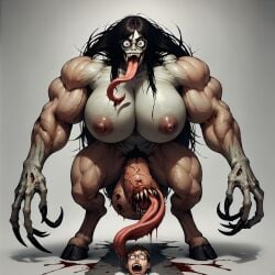 ai_generated futanari huge_claws monster_girl muscular muscular_futanari penis_with_mouth shennru tagme