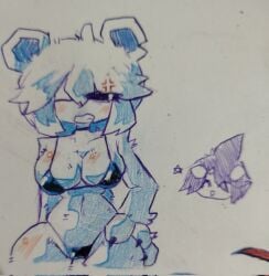 angry_expression angry_face bear_ears bear_girl black_bikini black_eyes black_nails blush breasts claws female funamusea ice_scream idate komidrawsxd orca polar_bear rage_face rocma simple_background simple_drawing thick_ass thick_breasts thick_thighs white_body white_ears white_fur white_hair white_skin