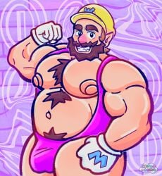 balls beard bulge chest_hair cloudtune facial_hair flaccid flexing male male_only mario_(series) moustache nintendo penis solo solo_male wario