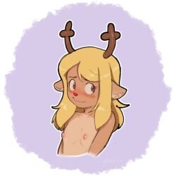 1girls 2d anthro anthro_female anthro_only bare_arms bare_chest bare_shoulders blonde_female blonde_hair blonde_hair_female blush blushing blushing_at_viewer blushing_female collarbone cub deltarune embarrassed embarrassed_expression embarrassed_female embarrassed_naked_female embarrassed_nude_female female female_anthro female_cub female_focus female_only flat_chest flat_chested fur furry furry_female furry_only gheezz humanoid humanoid_female humanoid_only long_hair looking_away mammal mammal_humanoid nipples noelle_holiday nude nude_anthro nude_female purple_background reindeer reindeer_antlers reindeer_ears reindeer_humanoid shy_smile simple_background small_breasts solo solo_female solo_focus topless true_flat_chest undertale_(series) upper_body upper_teeth_only white_border young young_anthro young_female young_girl young_woman younger_female