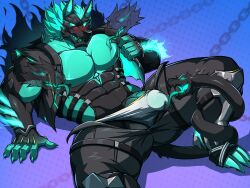 abs absurd_res anthro_only biceps big_muscles blush bodily_fluids bulge canid canid_demon canine canis cerberus_(fortnite) claws clothed clothing clothing_pull demon drks epic_games erection fortnite fur genital_fluids genitals hair hellhound hi_res humanoid_genitalia humanoid_penis male male_only mammal muscular muscular_male mythological_canine mythological_creature mythology nipples pecs penis solo tail topwear underwear underwear_pull