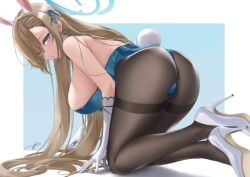 1girls 2d 2d_(artwork) all_fours ass ass_focus asuna_(blue_archive) asuna_(bunny)_(blue_archive) asuna_(bunny_girl)_(blue_archive) bare_back big_breasts blonde_hair blue_archive blush bunny_ears bunny_girl bunny_tail bunnysuit female_only hair_over_one_eye hanging_breasts heels high_heels large_ass large_breasts light long_hair looking_at_viewer pantyhose playboy_bunny solo_focus thick_thighs thighband_pantyhose thighs very_long_hair white_gloves white_high_heels wide_hips yabacha