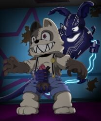 anthro duo five_nights_at_freddy's five_nights_at_freddy's:_security_breach genitals gleipnir grope hi_res humanoid kuramichan male male/male monster mxes_(fnaf) penis penis_grab scottgames shocked shuichi_kagaya steel_wool_studios