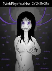 black_hair brainwashing breast_grab breasts command female hair hand_on_breast hi_res human mammal masturbation mr-haitch nipples nude pale purple_eyes solo text twitch.tv