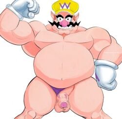 balls boner erection facial_hair flexing grizzlyjackart male male_only mario_(series) moustache nintendo overweight overweight_male penis solo solo_male wario