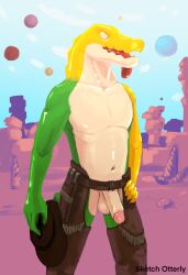 absurd_res alligator alligatorid animal_humanoid anthro aroused bodily_fluids candy chaps clothing cowboy cowboy_hat cowboy_outfit crocodile crocodilian crocodylid dessert detailed_background food food_creature genitals glitch_productions gummigoo_(the_amazing_digital_circus) gummy_(food) gummy_creature hat headgear headwear hi_res holding_object humanoid humanoid_genitalia humanoid_penis living_candy male male_only penis posing_for_picture reptile reptile_humanoid scalie scalie_humanoid sketchotterly solo the_amazing_digital_circus tongue tongue_out