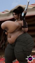 1girls 3d african african_female areolae bbw big_breasts black_hair breasts capcom dark-skinned_female dark_skin fat female female_only gun huge_breasts overweight overweight_female pudgy_belly resident_evil sariz sheva_alomar solo topless voluptuous voluptuous_female