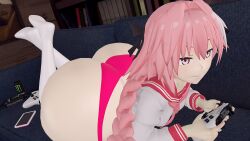 3d ass ass_focus astolfo_(fate) big_ass controller fate/apocrypha fate_(series) femboy gaming huge_ass light_skin lying male male_only mr_chazz80 panties pink_eyes pink_hair solo source_filmmaker tagme thick_thighs trap