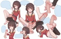 bandages barefoot black_legwear feet foot_fetish footjob kono_subarashii_sekai_ni_shukufuku_wo! lan_mao_akko legwear megumin red_eyes soles toeless_footwear toeless_legwear