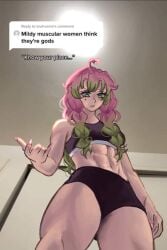 1girls demon_slayer female female_only femdom kanroji_mitsuri kimetsu_no_yaiba know_your_place leanbeefpatty light-skinned_female light_skin low-angle_view meme mildly_muscular_woman muscular muscular_female tiktok