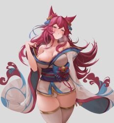 9_tails ahri alternate_costume alternate_hair_color alternate_hairstyle animal_ear_fluff animal_ears animal_girl bangs bell big_breasts blue_eyes breasts busty child_bearing_hips choker cleavage clothing curvaceous curves curvy curvy_body curvy_female curvy_figure curvy_hips eyelashes eyeliner eyeshadow facial_markings female fluffy fluffy_ears fluffy_tail fluffy_tails fox fox_ears fox_girl fox_tail furry_tail hair_ornament hair_ribbon hips hourglass_figure huge_breasts humanoid inner_ear_fluff japanese_clothes kemonomimi kimono kitsune large_breasts league_of_legends light-skinned_female light_skin long_hair lu_ka multiple_tails nine_tailed_fox pale-skinned_female pale_skin pink_hair riot_games robe spirit_blossom_ahri spirit_blossom_series tail thick_thighs thighs vastaya video_games voluptuous wide_hips