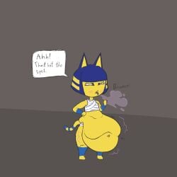 1girls 2022 animal_crossing ankha ankha_(animal_crossing) bbw belly big_belly blue_hair blush bob_cut burping casual cat_ears chubby digestion feline female flat_chest furry gorossy_(artist) huge_belly massive_belly nintendo sequence shortstack small_breasts stomach_noises stuffed_belly stuffing tail thick_thighs weight_gain